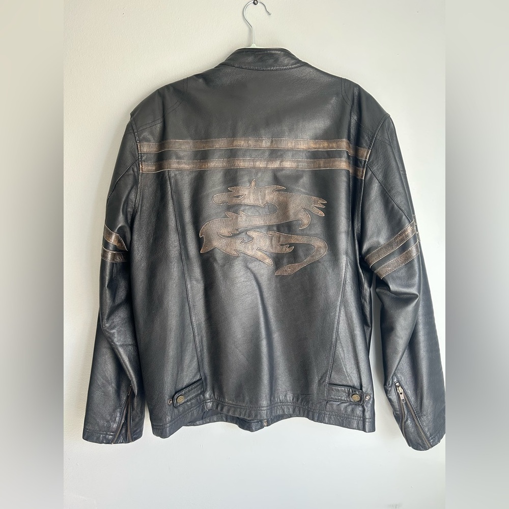 RARE Wilson’s Black Leather Dragon Jacket, Men’s Large Motorcyle Riding Punk